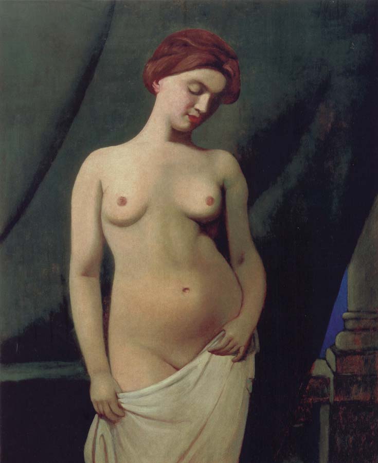 Female nude,Green Curtain